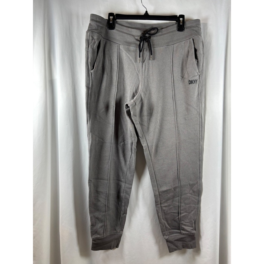 DKNY Sport Womens Grey Pintuck Jogger Sweatpants Size L Drawstring Pockets